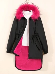 Teen Girls' Casual Hooded Parka Jacket With Padding - Black - View 1