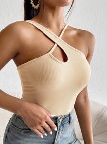 SHEIN BAE 女式掛脖針織上衣 - 米色 - 查看 4