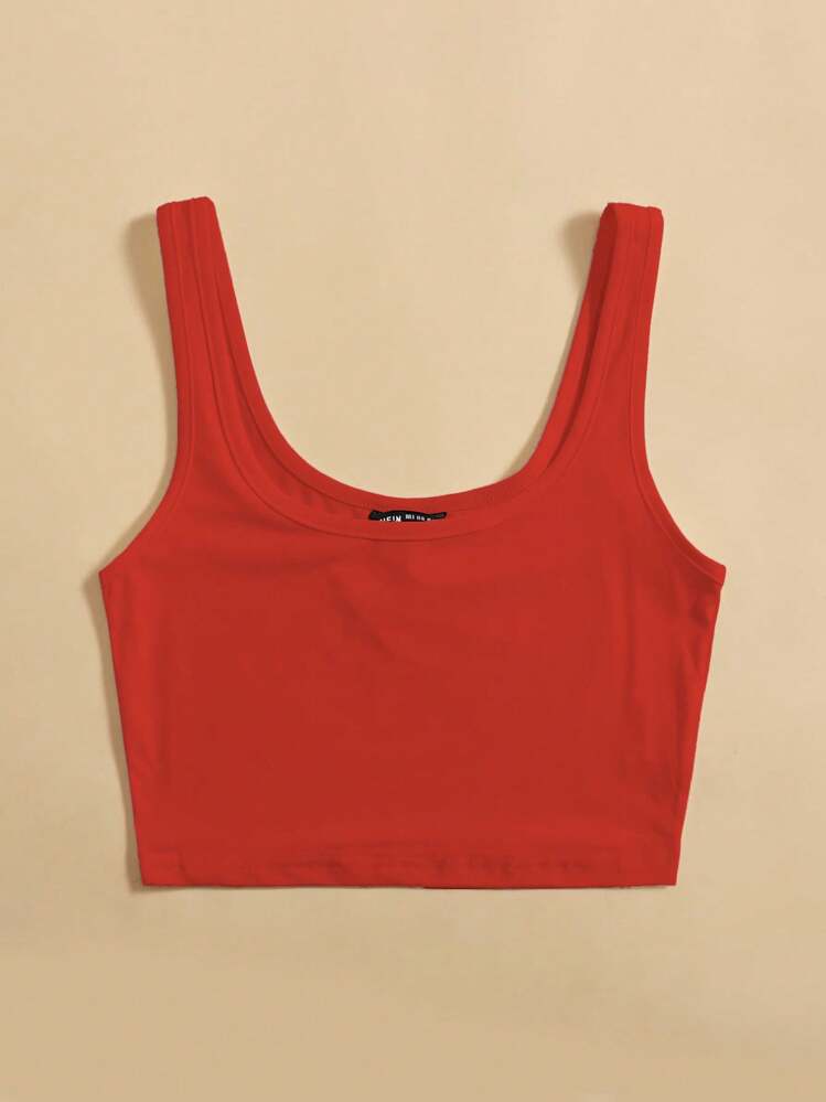 SHEIN Unity Cropped Round Neck Tank Top For New Year Clothes - Red - View 3