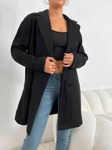 SHEIN Essnce Quý cô Single-breasted Màu thuần áo - màu đen - Xem 6