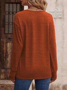 SHEIN LUNE 按鈕裝飾長袖t恤 - 橘色 - 查看 2