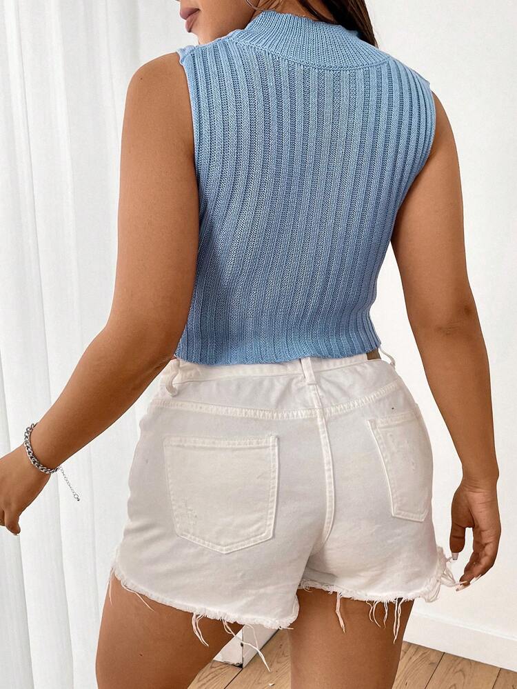 Plus Size Knitted Top With Crochet Hollow Out & Front Crossing Wrap Design