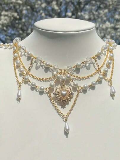 Fairycore Y2k Style Fashionable Faux Pearl Pendant Necklace