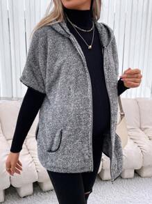 SHEIN 孕婦蝙蝠翼袖連帽大衣 - 灰色 - 查看 6