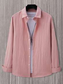 Calvornis Camisa Para Hombre De Manga Larga Abotonada Y De Color Sólido - Rosa - Ver 5