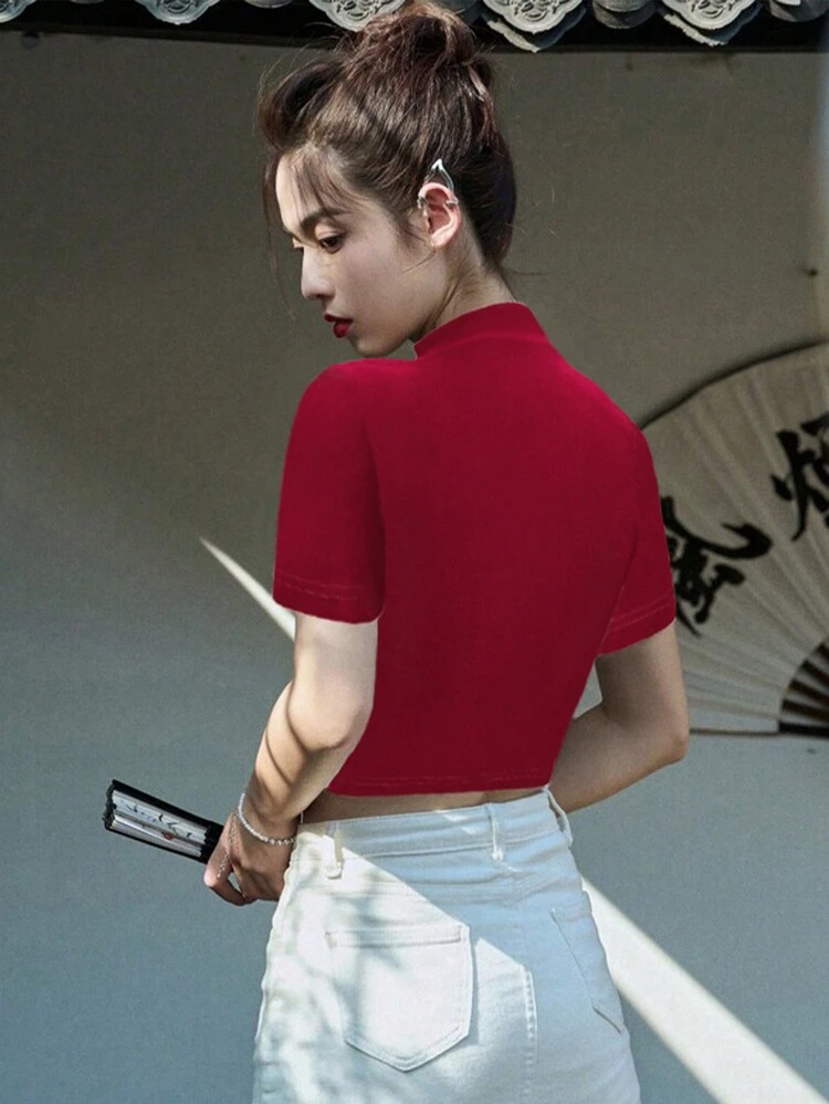 Women's Cheongsam Button Hollow Out T-shirt