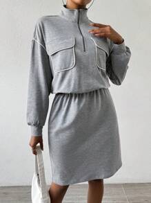 Chiquease Färgblock Halv dragkedja Nedhasade aclar Sweatshirts Med - Grå - Visa 1