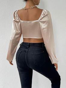 Allurite 兜帽領燈籠袖休閒襯衫 - 香檳色 - 查看 2