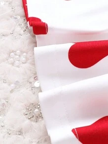 Vestido Con Estampado De Corazones Y Lazo Decorativo Para Bebé Niña - Rojo - Ver 7