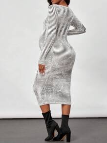 SHEIN Women's Striped Casual White Winter Maternity Bodycon Dress,Summer Clashing Colour Patchwork Mini Pleated Sundress,Casual Summer Dresses For Maternity - Apricot - View 2