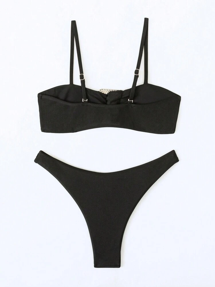 Ladies' Bikini Set With Jewelled Metal Buckle Summer Beach