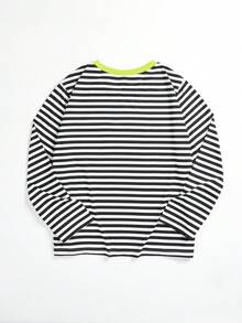 SHEIN EZwear 女式大尺碼條紋 T 卹 - 芥末黃 - 查看 2