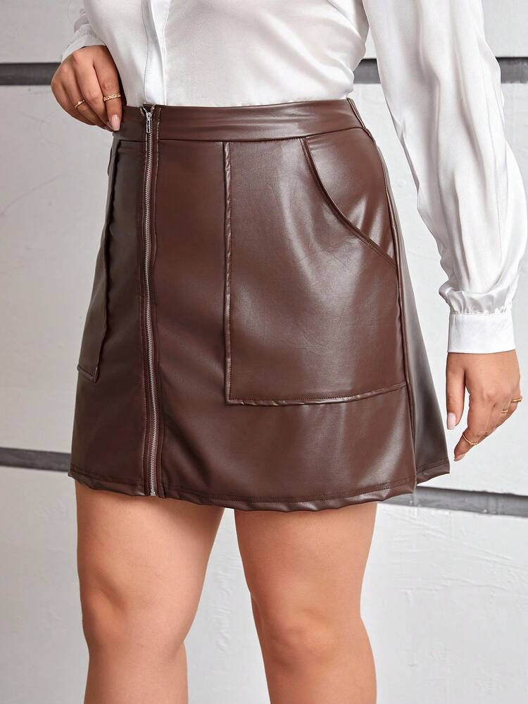 Plus Size Zipper Front Straight Skirt