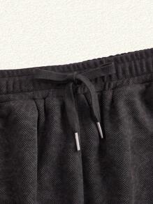 SHEIN EZwear Pantalones de chándal con cintura ajustable y bloques de color - Gris Oscuro - Ver 3
