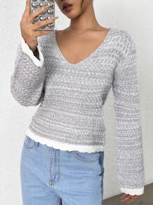 Flirla Women's Color Block Long Sleeve Sweater
