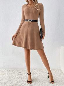 Chiquease Women's Solid Color Round Neck Shift Dress