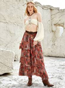 Bohemela Women'S Sweater Multi-Layered Skirt - Red - View 3