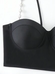 十字帶背部鋼圈比基尼上衣 - 黑色 - 查看 4