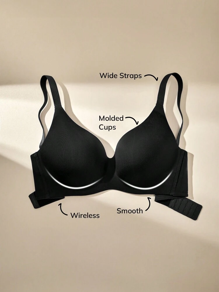 Black Wireless Comfortable Must-Haves Push Up T-Shirt Basic Bra