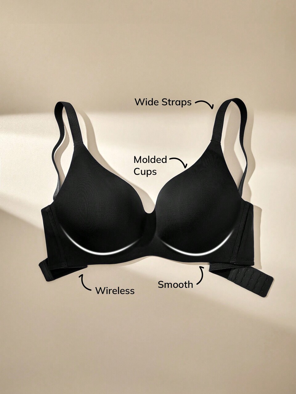 Black Wireless Comfortable Must-Haves Push Up T-Shirt Basic Bra