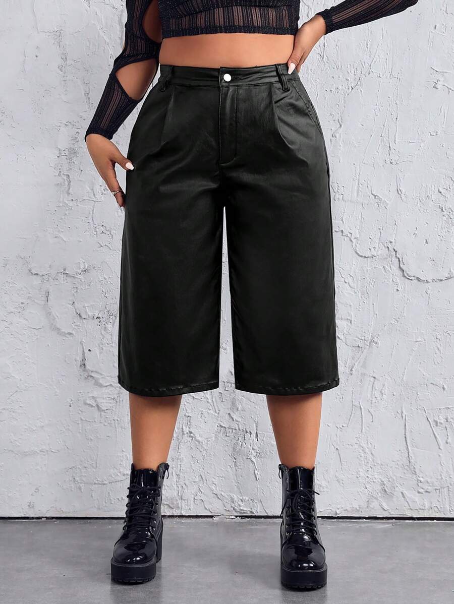 SHEIN Allurite Plus Size Casual And Simple Plain Color Capri Pants