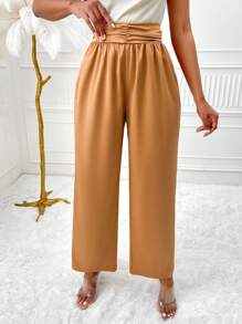 Zolique Women's High Waist Pleated Pants Fall Cloth For Women - Brown - View 4