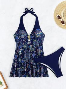 SHEIN Swim Của phụ nữ Paisley In Halter Neck Áo bikini Và Đáy Lễ hội hóa trang - Nhiều màu - Xem 4