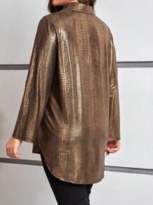 Gownix Camisa Feminina De Botão Plus Size Com Estampa De Crocodilo Em Alto-relevo