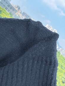 SHEIN Qutie 女士純色露肩毛衣 - 霧霾藍 - 查看 4