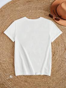 SHEIN EZwear 熊貓印花T恤 - 白色 - 查看 2