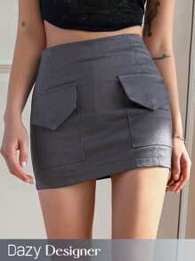 Dazy Designer Jupe mini style cargo pour femmes, jupe crayon taille basse