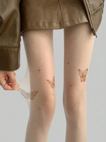 ROMWE Hippie 1pair Women's Butterfly & Cross Patterned Pantyhose, All Seasons