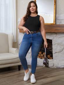 SHEIN Frenchy Plus Size Cable Knitted Tank Top For Summer - Black - View 5