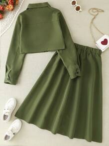 Conjunto De Dos Piezas De Estilo Utilitario Para Niñas Adolescentes De Primavera/otoño