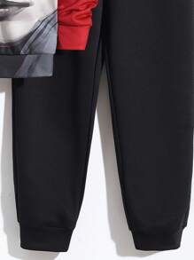 Zweiteiliges Set Für Jungen Mit Kapuzenpullover Und Hose Im Farbblockdesign Mit Cartoon Muster