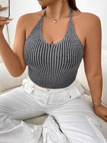 Flirla 大尺寸針織掛脖露背上衣