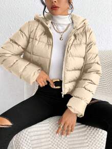 SHEIN Frenchy Women'S Drawstring Hooded Padded Coat - Apricot - View 1