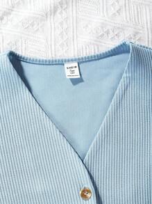 少女舒適寬鬆落肩長袖夾克掛脖上衣和褲子套裝 - 藍色 - 查看 6