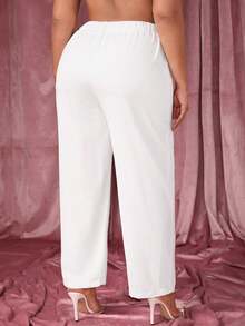 SHEIN SXY 大尺碼女式西裝褲,有口袋設計 - 白色 - 查看 2