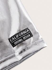 SHEIN Coolane Elastic Waist Silver Shorts - Silver - View 3