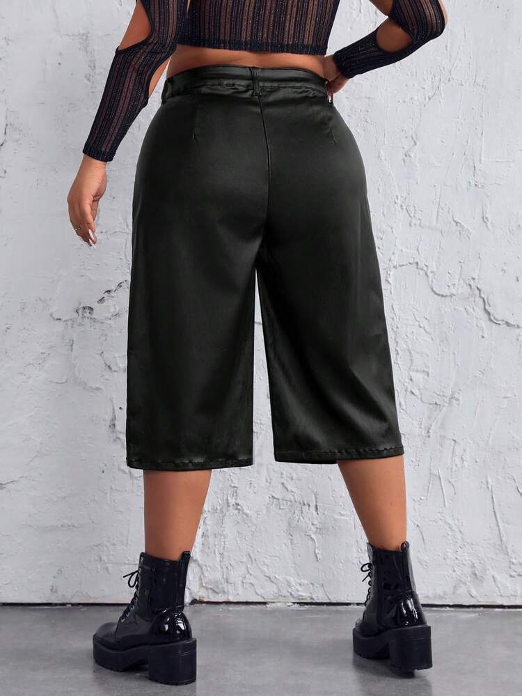 Plus Size Casual And Simple Plain Color Capri Pants