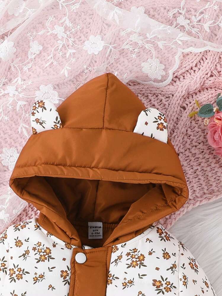 Baby Girls' Printed Floral Hoodie Jacket, Cozy And Warm For Autumn And Winter