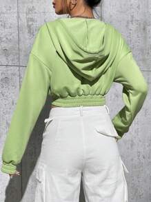 SHEIN Unity 女裝純色下垂肩連帽衫,帶束繩 - 薄荷綠 - 查看 2
