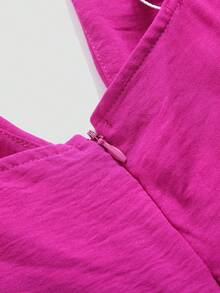 腰部鏤空吊帶連體褲 - 玫紅色 - 查看 6