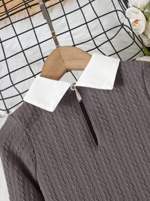SHEIN Cô Gái Trẻ Cổ áo tương phản Xoắn Dan Đầm - Xám - Xem 7