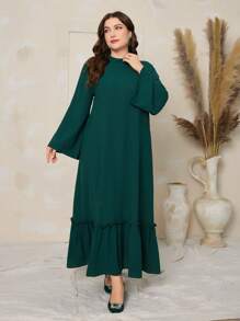 Al Najma Plus Size Solid Color Flare Sleeves With Frilled Hem Modest Dress