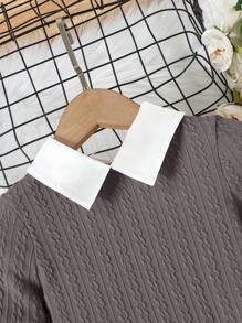 SHEIN Cô Gái Trẻ Cổ áo tương phản Xoắn Dan Đầm - Xám - Xem 6