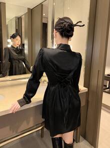EastFlair Ren Trở lại Tay áo dài Váy sơ mi - màu đen - Xem 2