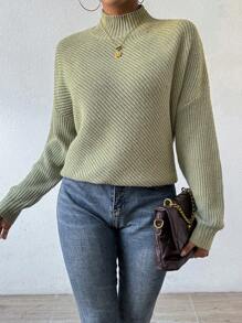 Chiquease Solid Color Drop Shoulder Casual Sweater Knit Pullover Fall Winter Outfit