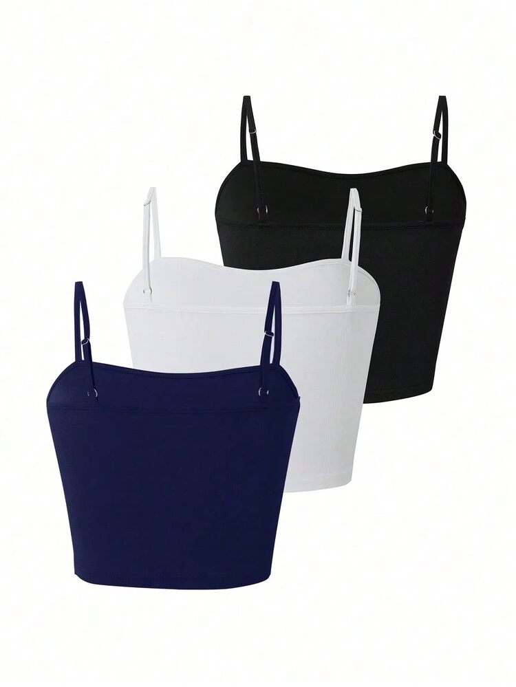 3pcs Solid Color Camisole Camis